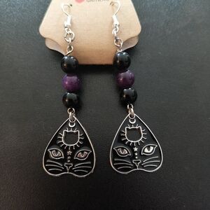 Black and Purple Cat Earrings